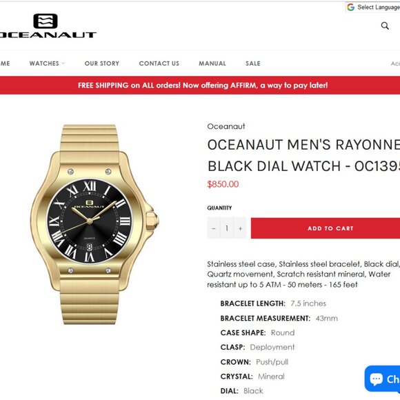 Oceanaut Men's OC1395 Rayonner Gold Quartz Watch - Picture 8 of 8